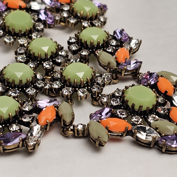[J. CREW] Peas & Carrots Green & Orange Crystal Bib Statement Necklace - Picture 8 of 16
